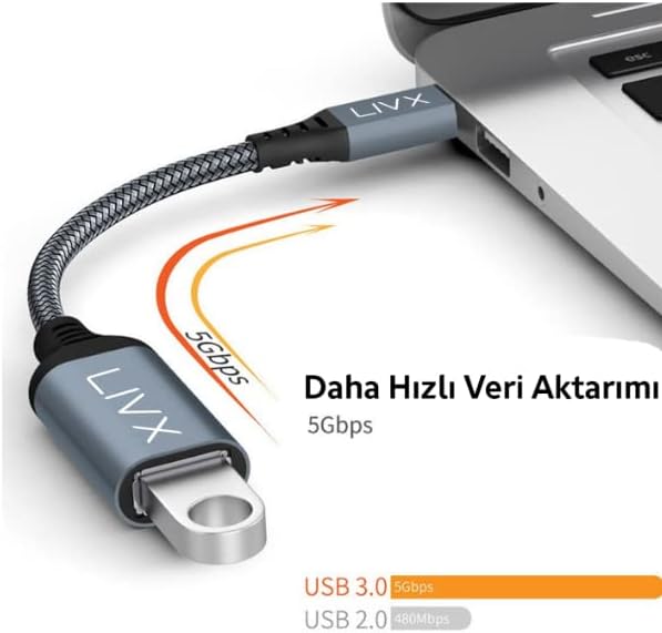 USB 3.0 To Type-C Çevirici Dönüştürücü 60W Hızlı Şarj Desteği 15 cm Kablolu OTG Adaptör Xiaomi Macbook ile Uyumlu GRİ OTTCA-01