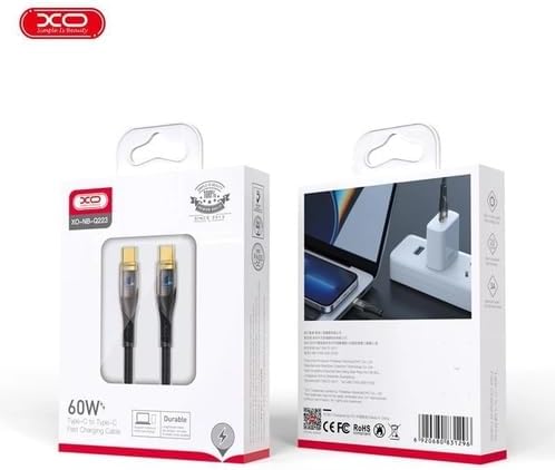 XO NB-Q223B Type-C to Type-C Kablo 1,2m – 60W Hızlı Şarj ve 5Gbps Veri Aktarımı Siyah