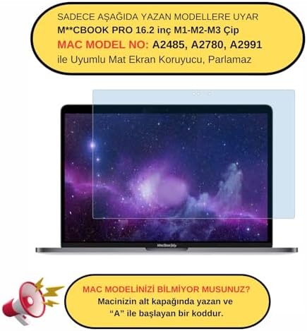MacBook Pro 16.2 inç M2 M3 M4 Uyumlu Anti BlueRay Ekran Koruyucu Mavi Mor Işık Filtresi Göz Yormayan Retina Net Görüntü Touch ID Şeffaf