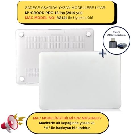 MacBook Pro 16 Touch Bar Uyumlu Sert Kapak Hardcase Mat Yüzey İnce Hafif Darbe Çizilme Koruma A2141 Şeffaf