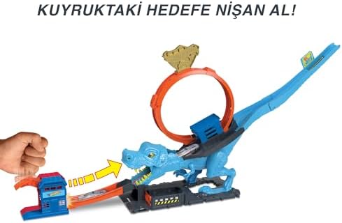 Dinozor ile Mücadele™ Oyun Seti 1 adet oyuncak araba içeren ™ şehri pist seti, T-Rex akrobasi ve yarış çemberli oyun seti HKX42 - Görsel 3