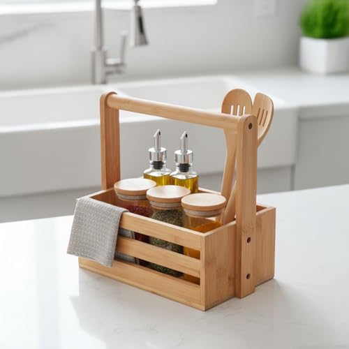 Bambu Masa Üstü Taşınabilir Sosluk ve Peçetelik, Bambu Tezgah Üstü Ketçap,-Mayonez ve Hardallık, Taşınabilir Sosluk (24 * 14.5 * 22cm) - Görsel 3