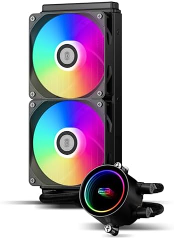 CPS DA240 ARGB AIO Sıvı Soğutucu, Çift ARGB Fanlı 240mm CPU Soğutucu, Yüksek Performanslı 3000 RPM Pompa Hızı, PC Oyun için Verimli 240mm AIO Soğutucu Siyah