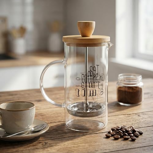 Bambu Kapaklı French Press 350 ml – Borosilikat Cam Bitki Çayı ve Filtre Kahve Demleme Ekipmanı, Paslanmaz Çelik Filtreli Kişisel Kupa Boy - Görsel 3