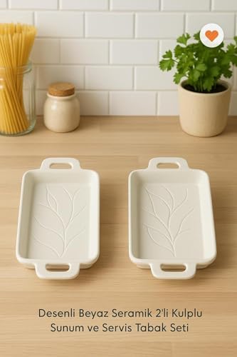 Loga 2'li Sunum Servis Tabağı 20 cm Desenli Kulplu Tabak Kayık - Görsel 3