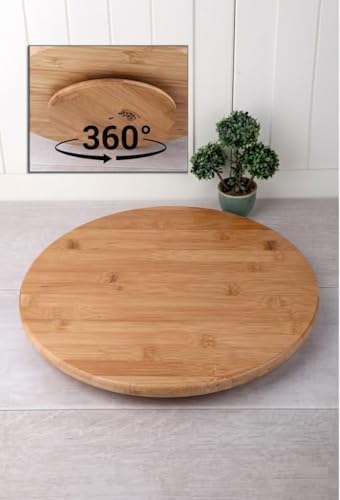 Mini Boy Doğal Bambu Döner Stand - 12 cm Çapında Küçük Yuvarlak Altlık - Baharatlık, Sosluk ve Kahve Yanı Sunum Tahtası