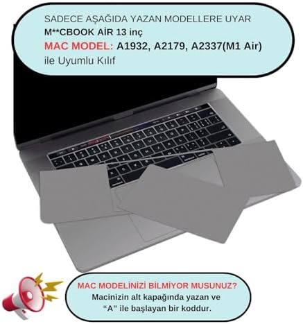 MacBook Air M1 13 İnç Palm Koruyucu ve Trackpad Koruyucu Uyumlu A2337 A2179 A1932 Retina Çizilme ve Aşınma Koruma Seti Gri