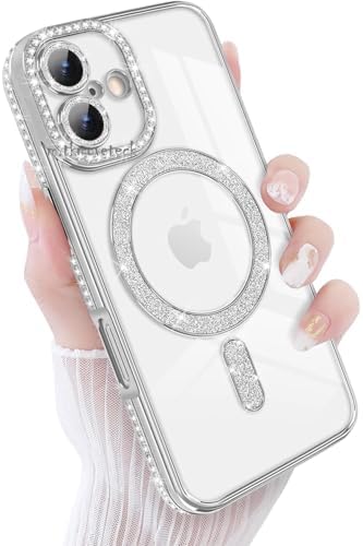 Alternative view of - iPhone 17 ile uyumlu Apple Kılıf Simli Taşlı Lens Korumalı Arkası Şeffaf Kenarı Renkli Parlak Magsafe ile uyumlu Kapak - Gümüş