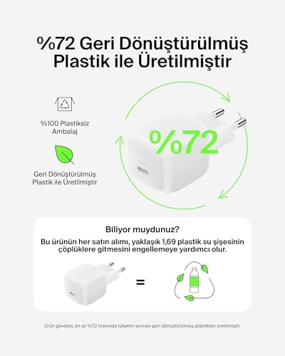 Kompakt Duvar Şarj Cihazı 45 W, Apple iPhone 17, 16 and 15 Serisi, Galaxy S25, iPad, AirPods ve Daha Fazlası için USB-C Güç İletimli Hızlı Şarj, Beyaz