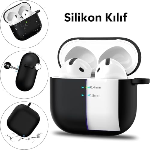 Alternative view of Airpods 4.Nesil 2024 Darbelere Dayanıklı Parmak İzi Karşıtı MagSafe Şarj ile Uyumlu Silikon Kılıf (Siyah, Airpods 4.Nesil 2024 Silikon)