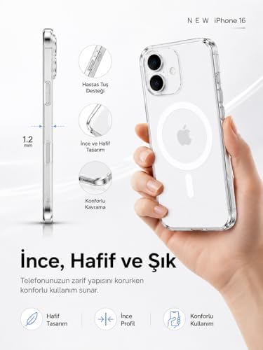 iPhone 16e ile Uyumlu, Manyetikli, MagSafe Destekli, Kauçuk, Çizilmeye Dayanıklı, Modern Tasarım - Görsel 3