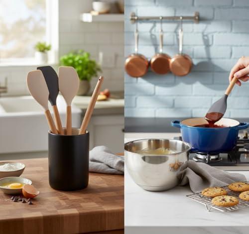 Bambu Saplı Silikon Dar Sıyırma Spatulası, Bambu Uzun Silikon Dar Spatula 27cm 3 Renk Seçenekli (KREM) - Görsel 3