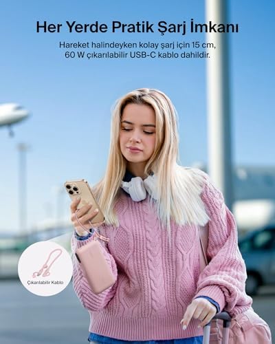 Alternative view of Taşınabilir Şarj Cihazı, 20.000 mAh USB-C Powerbank, 2 USB-C ve 1 USB-A Port, Dijital Pil Göstergesi, iPhone 16 Serisi,  Galaxy S25, Pixel 9, iPad ve Dahası için 20 W Şarj, Pembe