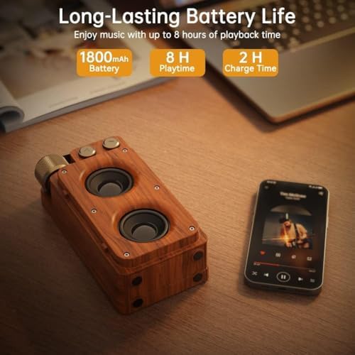 Alternative view of 19cm Retro Ahşap Tasarımlı Bluetooth Hoparlör – 5W Güçlü Ses, 5.0 Kablosuz Bağlantı, 1500 mAh Şarjlı Batarya, FM Radyolu, USB/TF Kart Destekli, Taşınabilir Nostaljik Müzik Kutusu | A8