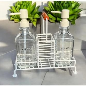 Alternative view of Krem 2’li Metal Standlı Cam Sıvı Sabun ve Sabunluk 500 Ml krem