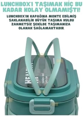 Bento 1650ml Lunchbox 2 Katlı 3 Bölmeli Paslanmaz Çelik Sefer Tası Yemek Kutusu (Yeşil)