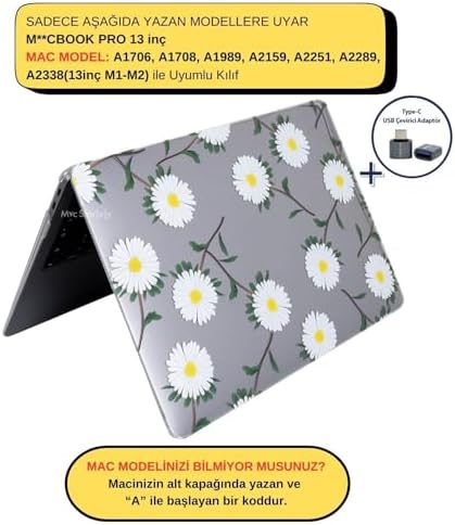 MacBook Pro 13 Çiçek Desenli Kılıf A1706 A1708 A1989 A2159 A2251 A2289 A2338 M1 M2 Uyumlu Baskılı Kristal Sert Kılıf Koruyucu Kapak Yeşil Sarı - Görsel 3