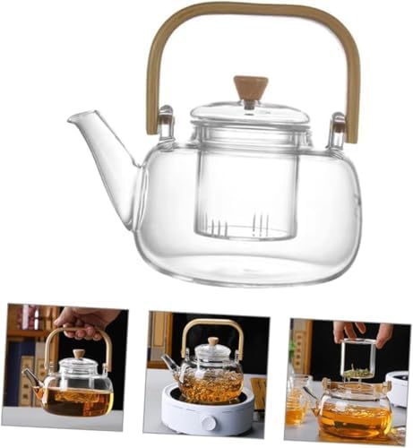 Alternative view of Bambu Saplı Isıya Dayanıklı Borosilikat Cam Süzgeçli Demlik 1000ml, Isıya Dayanıklı Cam Bitki Çayı Demliği 1000ml