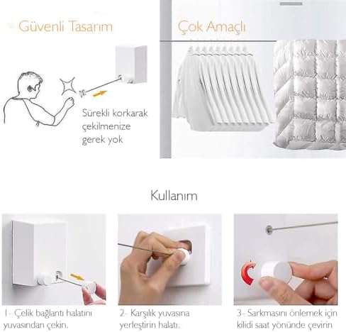Ayarlanabilir Paslanmaz Çelik Halatlı Geri Çekilebilir Askılık, depolama ağırlığı 20 kg, 4 m geri çekilebilir çamaşır ipi,