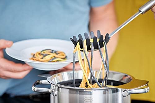 Silikon spagetti açacağı, yüksek kaliteli spagetti kaşığı, yuvarlak saplı ve silikon kaplamalı, paslanmaz çelik 18/10, bulaşık makinesinde yıkanabilir - Görsel 3