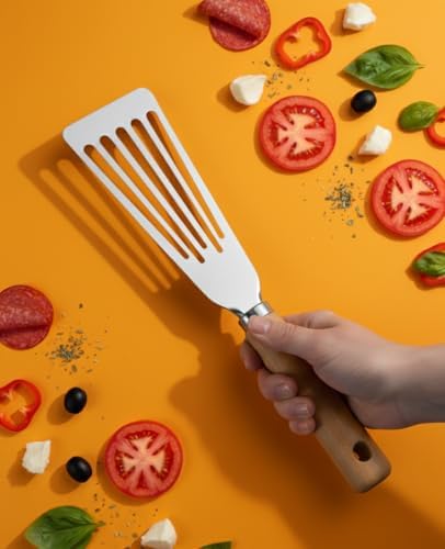 Alternative view of Bambu Saplı Paslanmaz Çelik Pizza Servis,Kızartma ve Izgara Spatulası,Pişirme Çevirme Döndürme,Kızartama ve Izgara İçin Oluklu Spatula,Pizza Servis Spatulası,Velor Home.