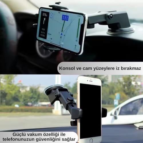 Araç İçi Telefon Tutucu Vakumlu Araba Ayarlanabilir Cam Ve Torpido Için Yüksek Kalite Tutucu (Vakumlu) - Görsel 3