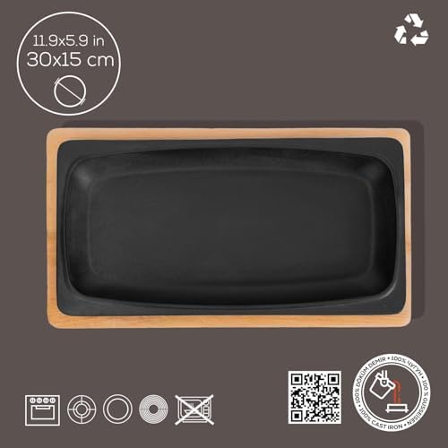 Döküm Servis Tabağı, 30x15 cm Ahşap Altlı - LV AS 172 - Görsel 3