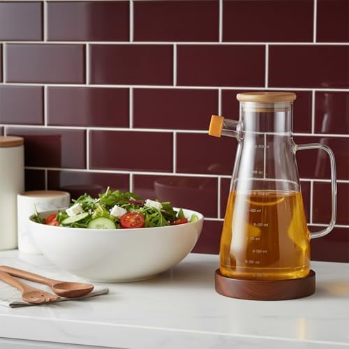 Kesten 900 ml Cam Yağdanlık | Ahşap Kapaklı ve Altlıklı | Şeffaf, Pratik Mutfak Yağ ve Sirke Şişesi - Görsel 2