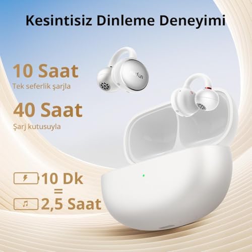 Earfun Clip Open Ear Adaptif Konforlu Kulaklık - Bluetooth 6.0-40 Saat Oynatma Süresi - IP55 - Beyaz (EarFun Türkiye Garantili) - Görsel 3