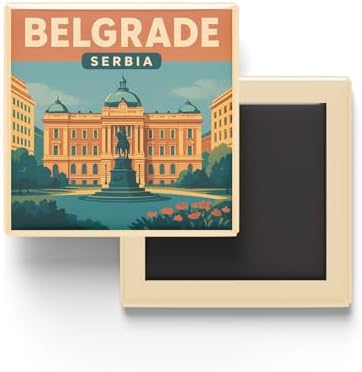 Belgrad Sırbistan - Cumhuriyet Meydanı - Baskılı Buzdolap Magneti Kare 9x9 cm