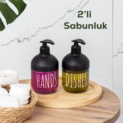 Alternative view of C-527 2'li Cool Sıvı Sabunluk Seti - Mutfak-Banyo Tezgah Üstü Temizlik Seti - Siyah Cam 425 mL