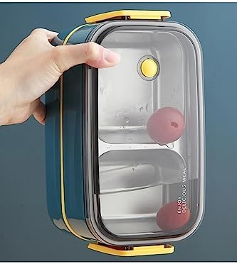 1400ml Lunchbox İki Katlı 2 Bölmeli Çelik Sefer Tası Yemek Kutusu (Lacivert-Sarı) - Görsel 3