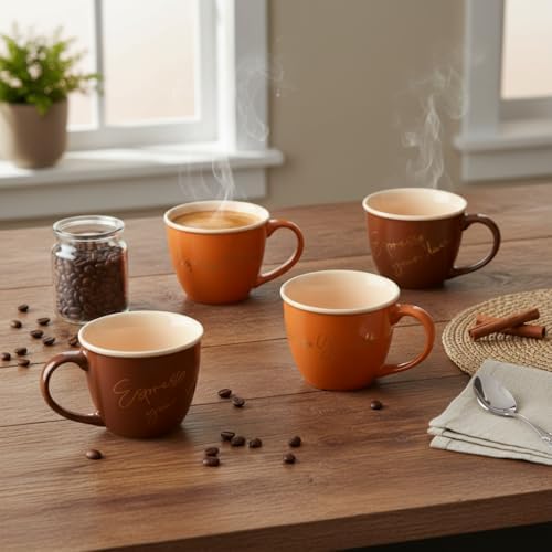 Emaye Görünümlü Porselen Kupa 200 ml - Özel Kutulu Toprak Tonları ve Gold Baskılı Asorti Hediyelik Kahve Kupası (1 Adet) - Görsel 3