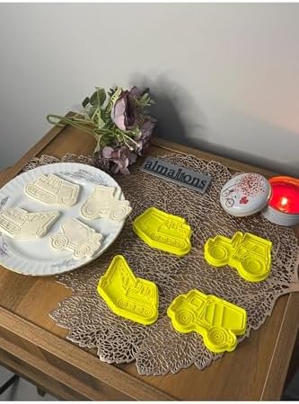 İş Makineleri Kurabiye Kalıbı Seti - Traktör - Hamur Şekillendirici - Şeker Hamuru Kalıp- 4 Adet - Görsel 3