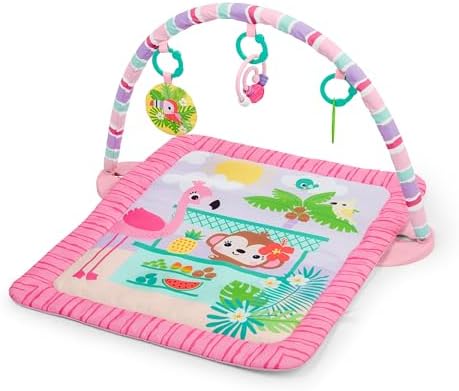 Alternative view of Bright Starts Pink Palms Tiki Oyuncak Çubuklu Bebek Jimnastik Aktivitesi Ve Yüz Üstü Geçirilen Zaman Matı, Oyuncak Çubuğu Ve 3 Oyuncak, Yenidoğan İle 3 Yaş Arası Bebekler İçin