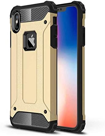 Apple iPhone X/XS ile Uyumlu Kılıf Çİft Katman Koruyucu Crash Military Tank Kılıf - Gold - Görsel 3