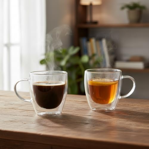 Alternative view of 2'li Çift Cidarlı Borosilikat Cam Fincan Seti - 100 ml Espresso ve Türk Kahvesi Bardağı - Isıya Dayanıklı El Yakmayan Modern Tasarım (2 Adet)