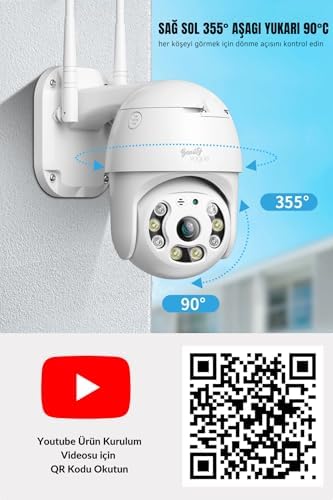 Full HD 1080P Wi-Fi IP66 PTZ v380 PRO Kamera, Pan Tilt Güvenlik Kamerası, Çift Yönlü Ses/Hareket Algılama/En İyi Gece Görüşü/Su Geçirmez CCTV Kamera, 128 GB'a Kadar SD Kart Desteği, Beyaz