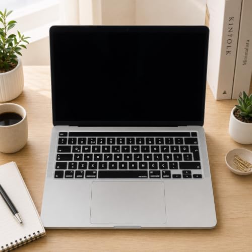 MacBook Pro Türkçe Q Klavye Koruyucu EU UK ISO Enter A2338 M1 M2 A2251 A2289 A2141 Uyumlu İnce Siyah Silikon Keyboard Cover Touch Bar 13 inç 16 inç Siyah - Görsel 3
