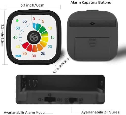 Mutfak,Ders,Yemek için 60dk Analog Alarm Zamanlayıcı,Pomodoro Öğrenci Motivasyon Saati (Kırmızı)