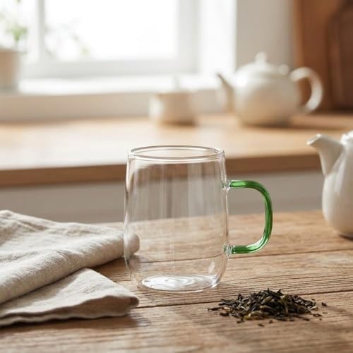 Alternative view of 1 Adet Borosilikat Cam Kupa (380 ml) - 3 Farklı Renkli Isıya Dayanıklı Şeffaf Çay ve Kahve Fincanı Şık Kulplu Minimalist Kupa Bardak (Asorti)