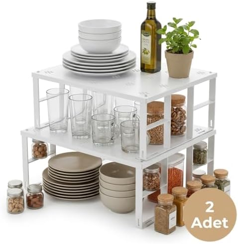 Büyük Boy Metal Dolap İçi Düzenleyici Raf - Mutfak ve Banyo Ekstra Geniş Organizer, Beyaz, 31.5x27.5 cm, 3 Adet