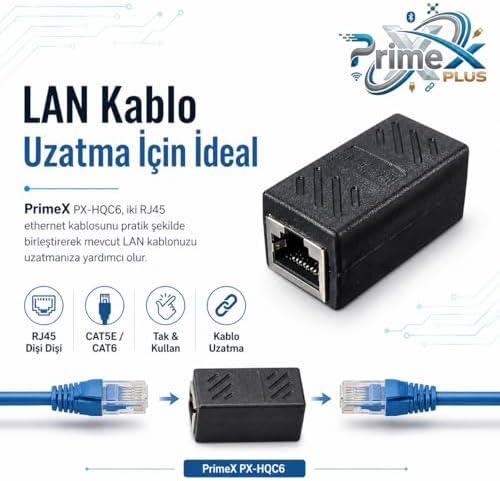 PX-HQC6 RJ45 Dişi Dişi Ethernet Ara Aparatı, CAT5E/CAT6 LAN Kablo Birleştirici, Gigabit Network Kablo Uzatma Adaptörü, Modem Router Switch PC İçin RJ45 Dişi Dişi Coupler - Görsel 2
