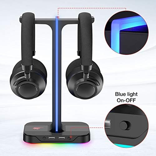 çift kulaklık askısı, 2 USB bağlantı noktası, RGB kulaklık tutucu, oyuncular için, PC için, siyah (TH650)
