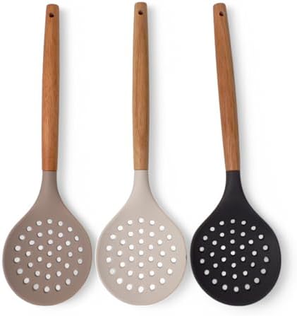 Bambu Saplı Silikon Kevgir, Bambu Uzun Silikon Geniş Kevgir 27cm 3 Renk Seçenekli (KREM) - Görsel 3