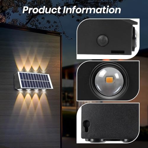20W Güneş Enerjili Dış Mekan Bahçe Duvar Lambası - Cata Kos Solar LED Aplik - IP65 Su Geçirmez, 3200K Gün Işığı & Amber Dekoratif Aydınlatma (Amber Renk Işık) - Görsel 3