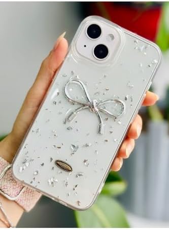 Apple Iphone 13-14 - 15 ile Uyumlu Şeffaf Simli Epoksili Telefon Kılıfı