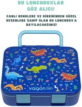 1000ml Lunchbox Tek Katlı 3 Bölmeli Kulplu ABS Plastik Çocuk Sefer Tası Yemek Kutusu (Lacivert)
