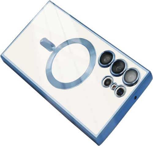 S24 ULTRA Kılıf Kamera Lens Korumalı Kablosuz Şarj Destekli Arkası Şeffaf Parlak Kenarlı Kapak Esnek Silikon İnce Kılıf mavi - Görsel 3