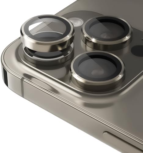 Alternative view of iPhone 15 Pro - 15 Pro Max / 14Pro - 14ProMax Modellerinin Tümüne Uyumlu Alüminyum Alaşım Çerçeveli ve 9H Sertliğinde Temperli Camlı Lens Koruyucu (Natural Titanyum)